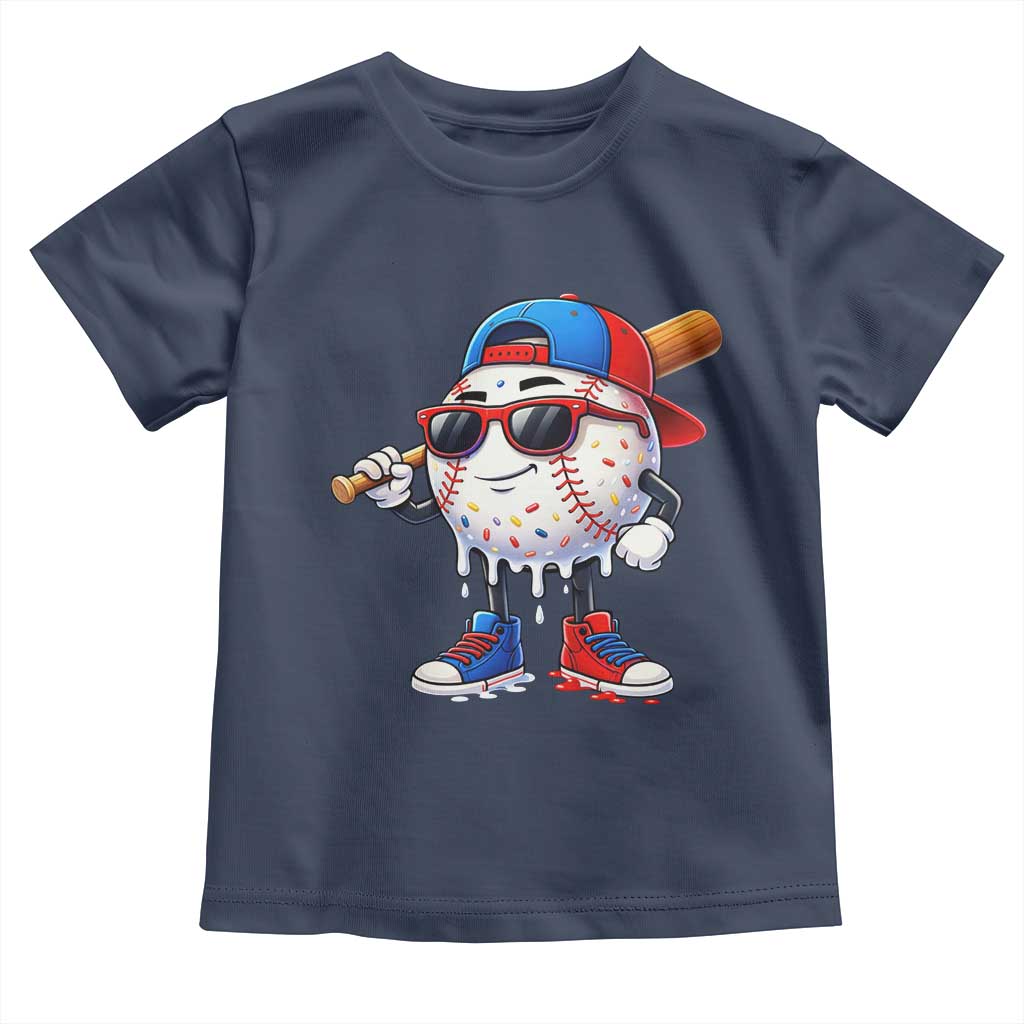 Baseball Drip Ice Cream Toddler T Shirt Youth Drip Baseball Boys Kid Red White And Blue TS10 Navy Print Your Wear