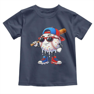 Baseball Drip Ice Cream Toddler T Shirt Youth Drip Baseball Boys Kid Red White And Blue TS10 Navy Print Your Wear