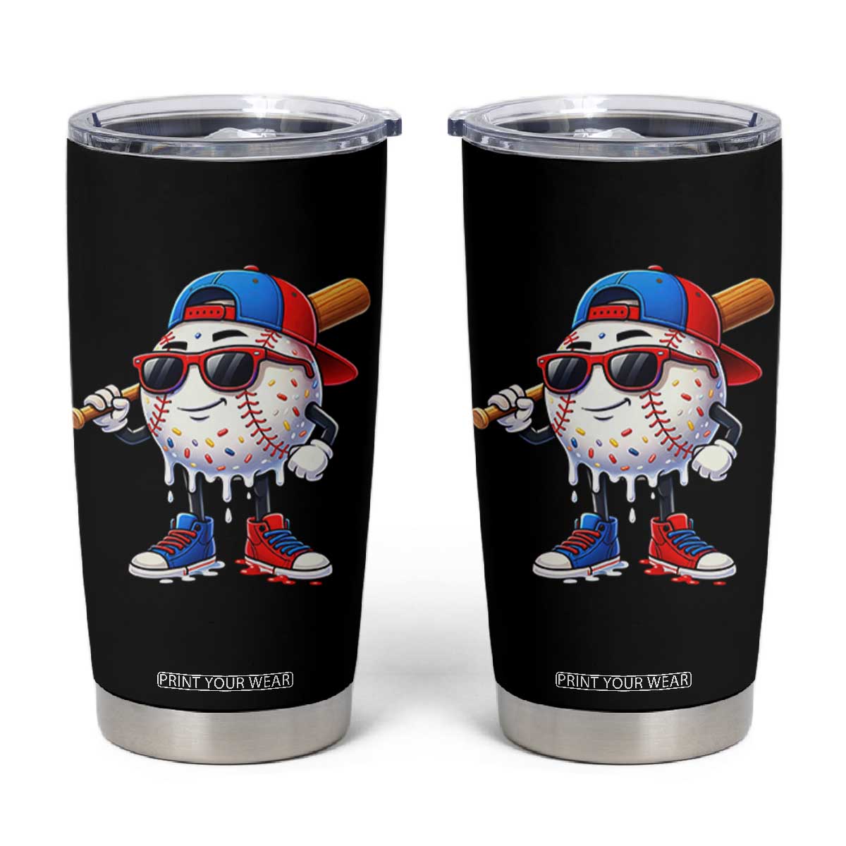 Baseball Drip Ice Cream Tumbler Cup Youth Drip Baseball Boys Kid Red White And Blue TS10 Black Print Your Wear