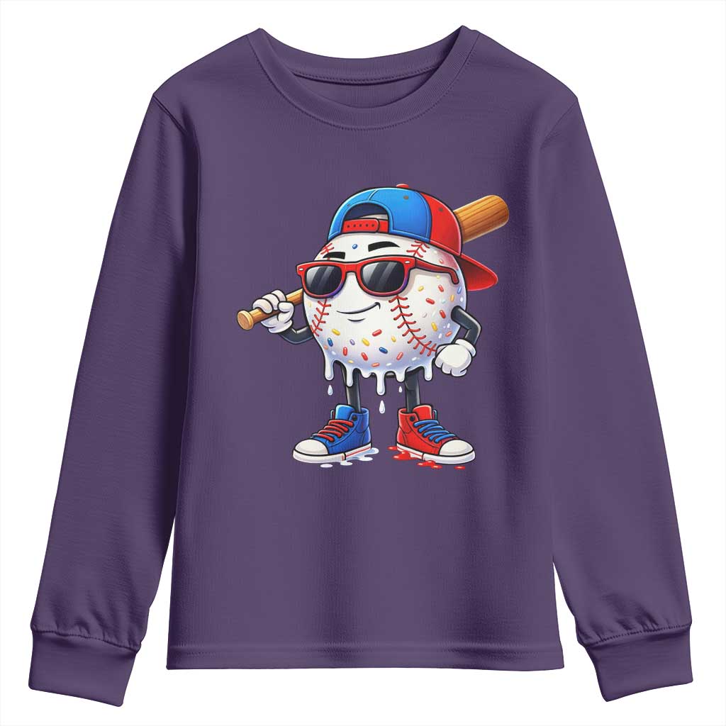 Baseball Drip Ice Cream Youth Sweatshirt Youth Drip Baseball Boys Kid Red White And Blue TS10 Purple Print Your Wear
