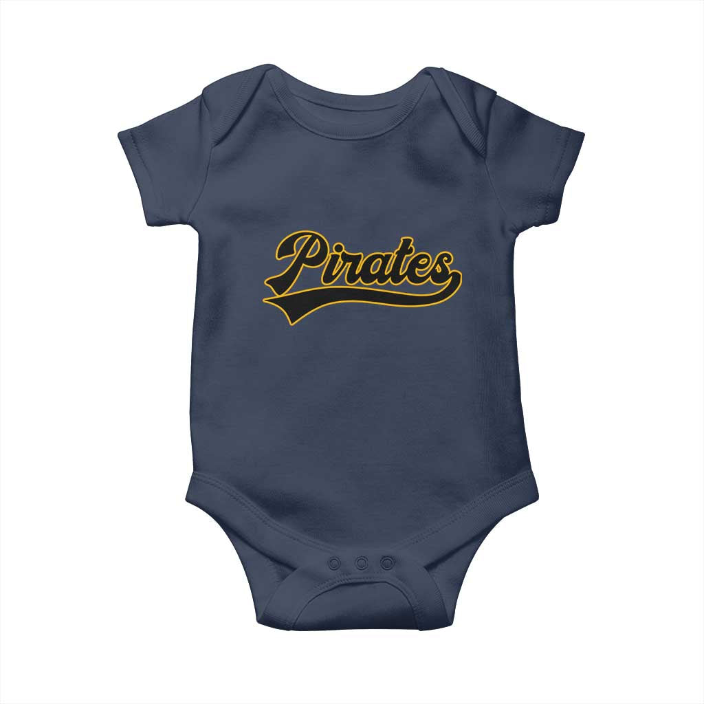Vintage Pirates Baby Onesie Varsity Script Retro Sports Jersey Style Baseball Fans TS10 Navy Print Your Wear