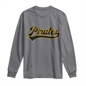 Vintage Pirates Long Sleeve Shirt Varsity Script Retro Sports Jersey Style Baseball Fans TS10 Charcoal Print Your Wear