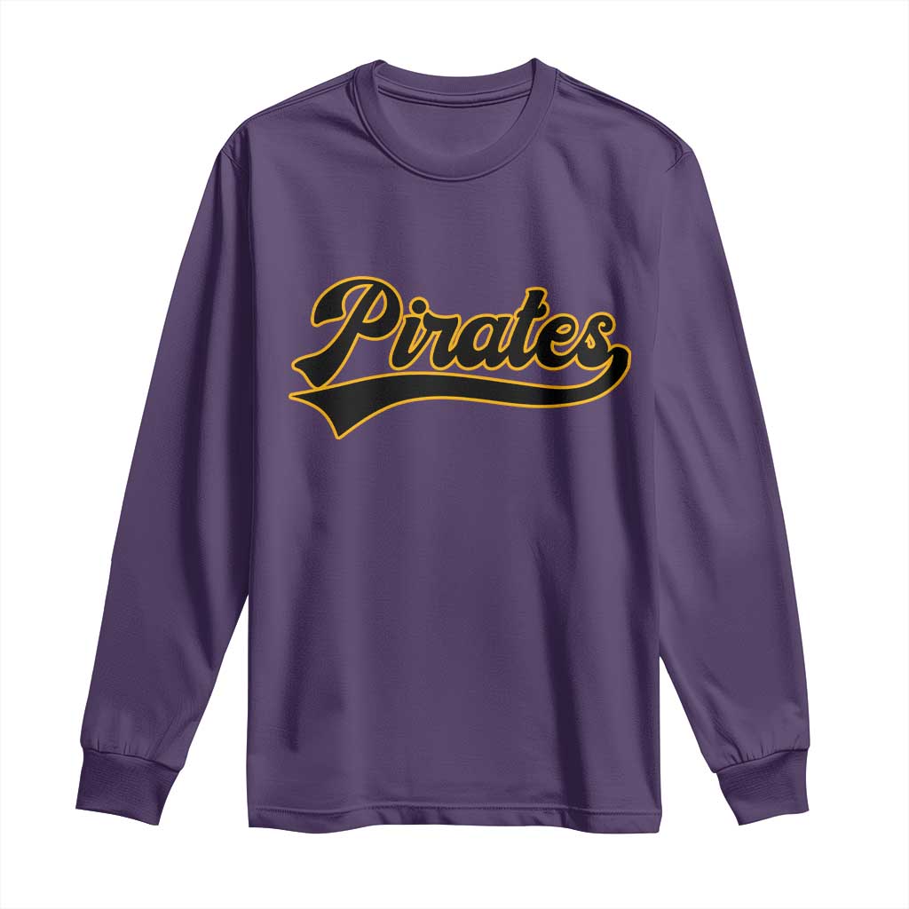Vintage Pirates Long Sleeve Shirt Varsity Script Retro Sports Jersey Style Baseball Fans TS10 Purple Print Your Wear