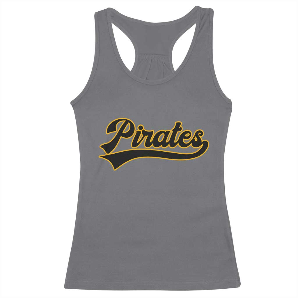 Vintage Pirates Racerback Tank Top Varsity Script Retro Sports Jersey Style Baseball Fans TS10 Charcoal Print Your Wear
