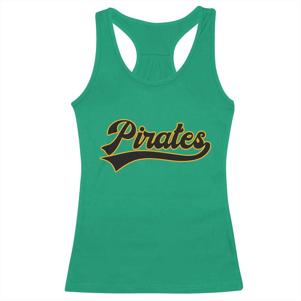 Vintage Pirates Racerback Tank Top Varsity Script Retro Sports Jersey Style Baseball Fans TS10 Irish Green Print Your Wear