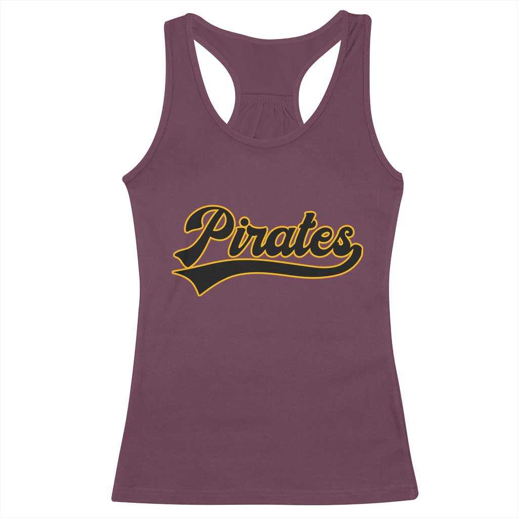 Vintage Pirates Racerback Tank Top Varsity Script Retro Sports Jersey Style Baseball Fans TS10 Maroon Print Your Wear