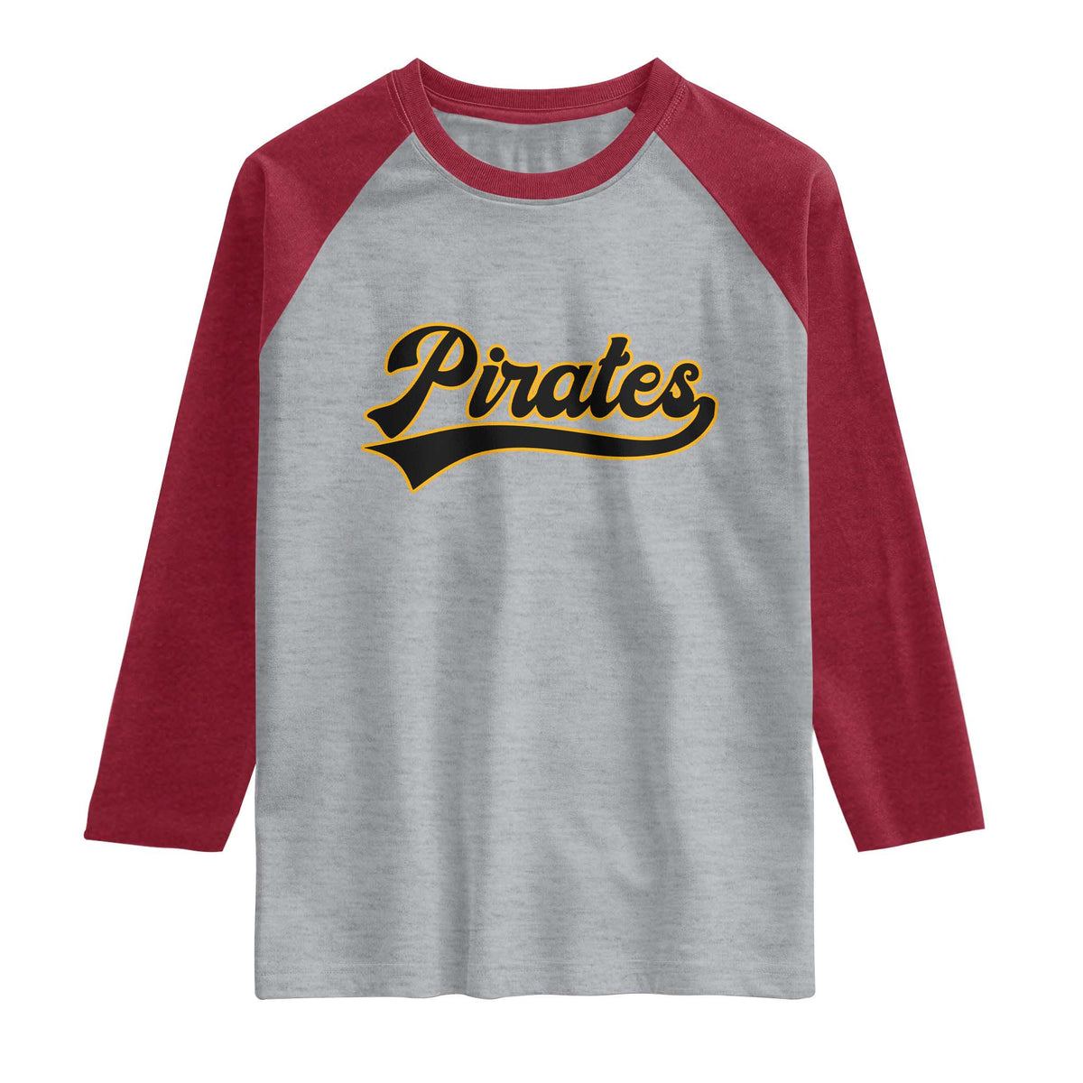 Vintage Pirates Raglan Shirt Varsity Script Retro Sports Jersey Style Baseball Fans TS10 Heather Gray Heather Red Print Your Wear