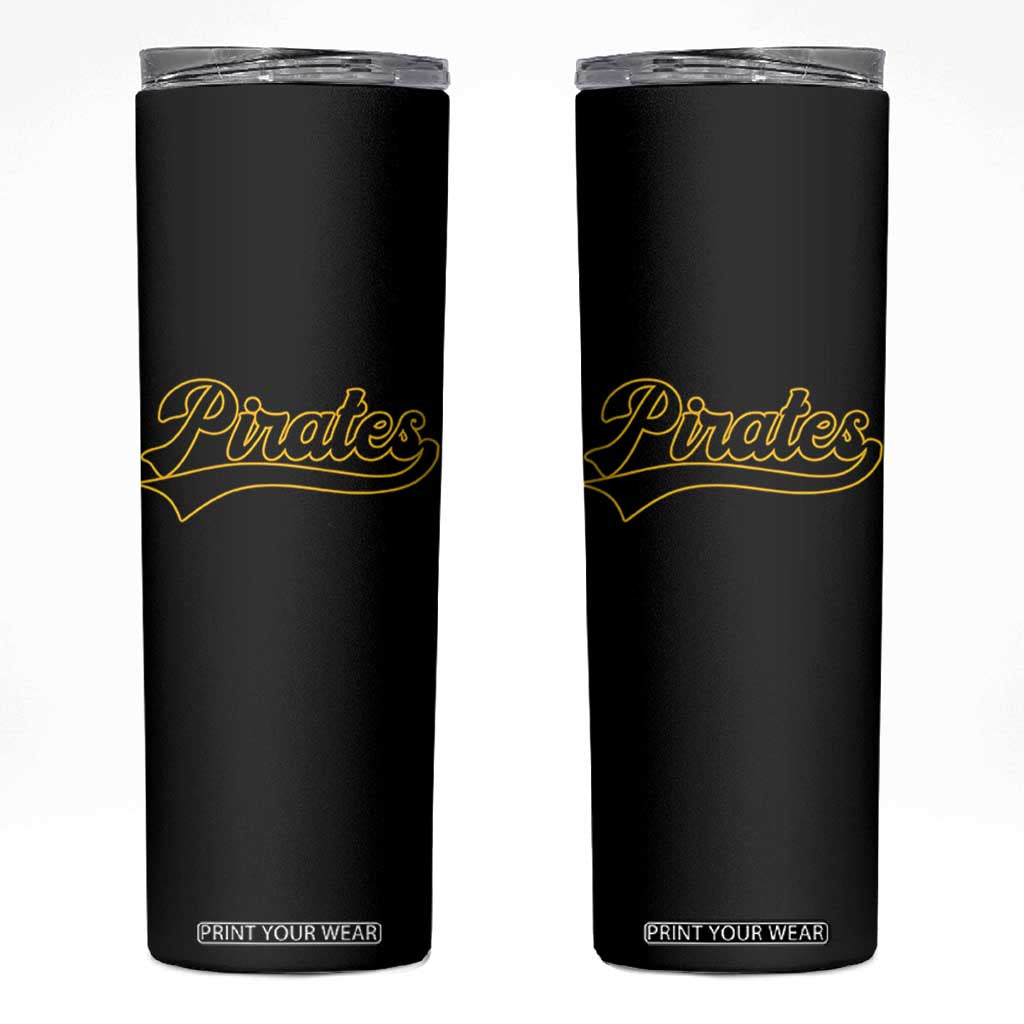 Vintage Pirates Skinny Tumbler Varsity Script Retro Sports Jersey Style Baseball Fans TS10 Black Print Your Wear