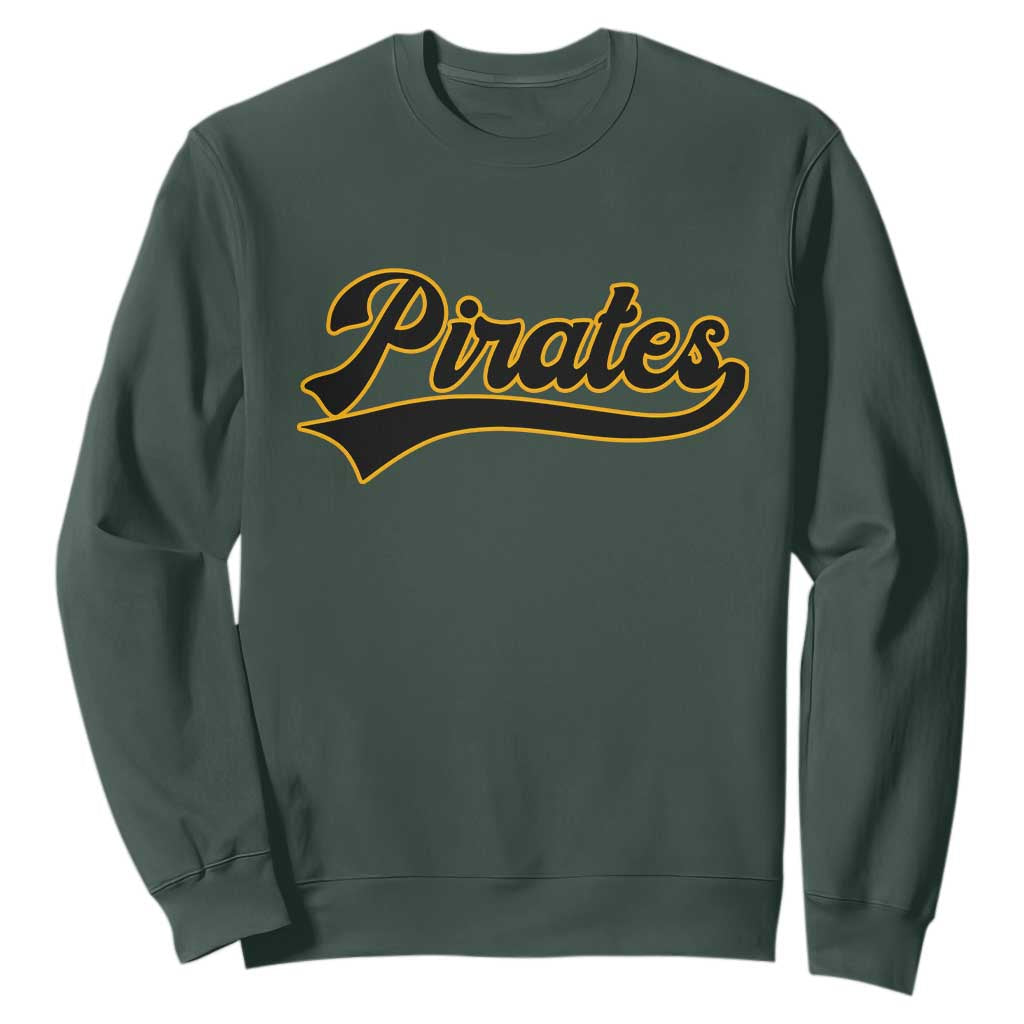 Vintage Pirates Sweatshirt Varsity Script Retro Sports Jersey Style Baseball Fans TS10 Dark Forest Green Print Your Wear