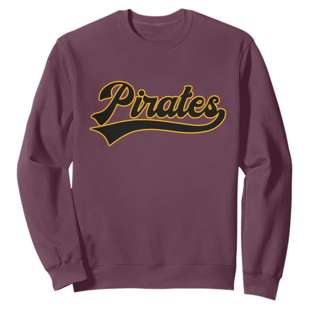 Vintage Pirates Sweatshirt Varsity Script Retro Sports Jersey Style Baseball Fans TS10 Maroon Print Your Wear