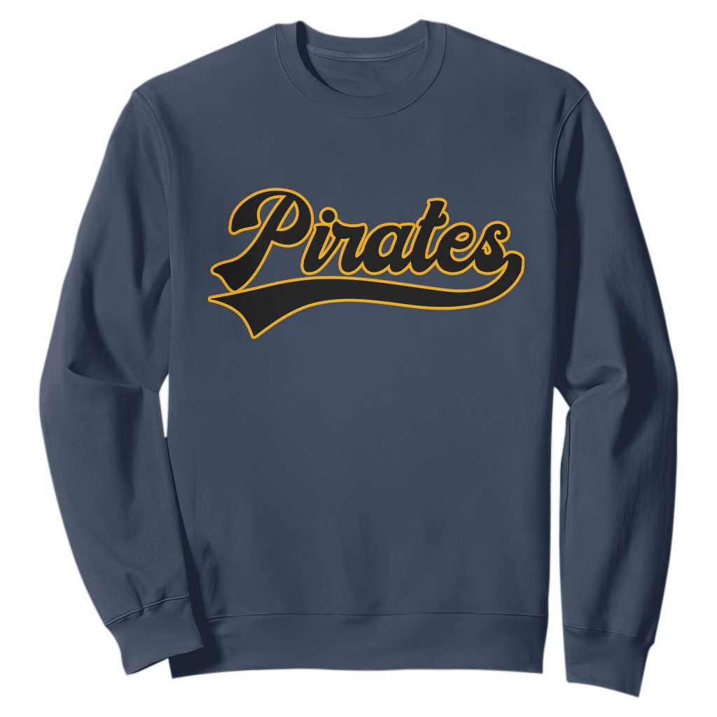 Vintage Pirates Sweatshirt Varsity Script Retro Sports Jersey Style Baseball Fans TS10 Navy Print Your Wear