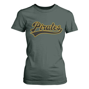 Vintage Pirates T Shirt For Women Varsity Script Retro Sports Jersey Style Baseball Fans TS10 Dark Forest Green Print Your Wear