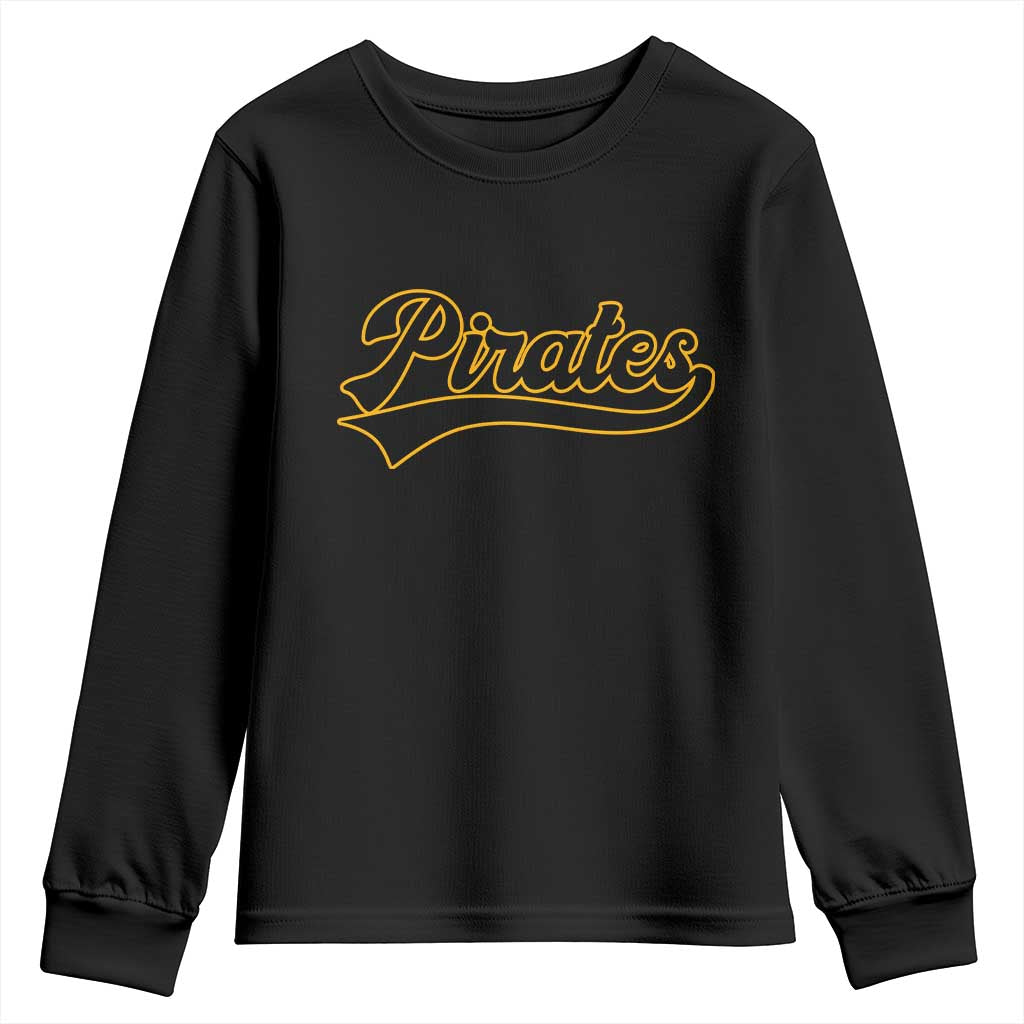 Vintage Pirates Youth Sweatshirt Varsity Script Retro Sports Jersey Style Baseball Fans TS10 Black Print Your Wear