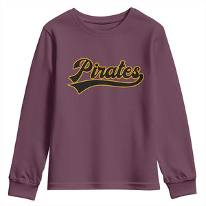 Vintage Pirates Youth Sweatshirt Varsity Script Retro Sports Jersey Style Baseball Fans TS10 Maroon Print Your Wear