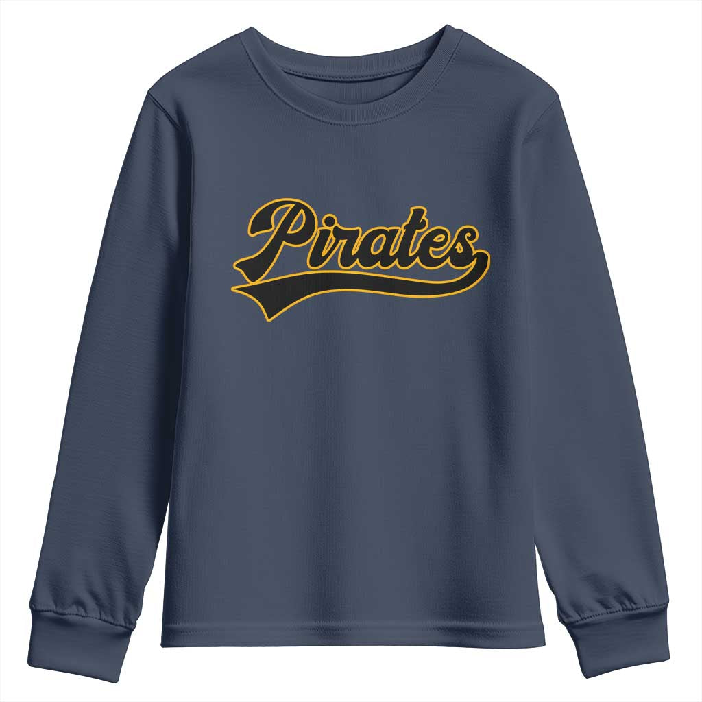 Vintage Pirates Youth Sweatshirt Varsity Script Retro Sports Jersey Style Baseball Fans TS10 Navy Print Your Wear