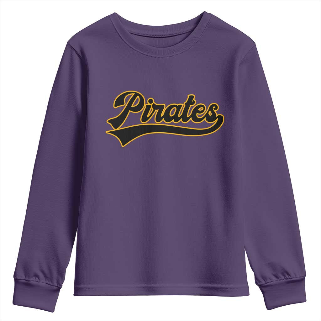 Vintage Pirates Youth Sweatshirt Varsity Script Retro Sports Jersey Style Baseball Fans TS10 Purple Print Your Wear