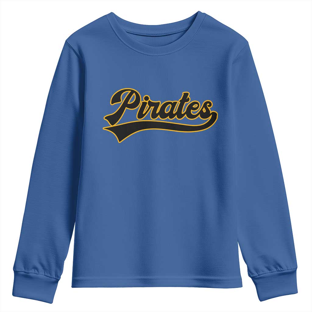 Vintage Pirates Youth Sweatshirt Varsity Script Retro Sports Jersey Style Baseball Fans TS10 Royal Blue Print Your Wear