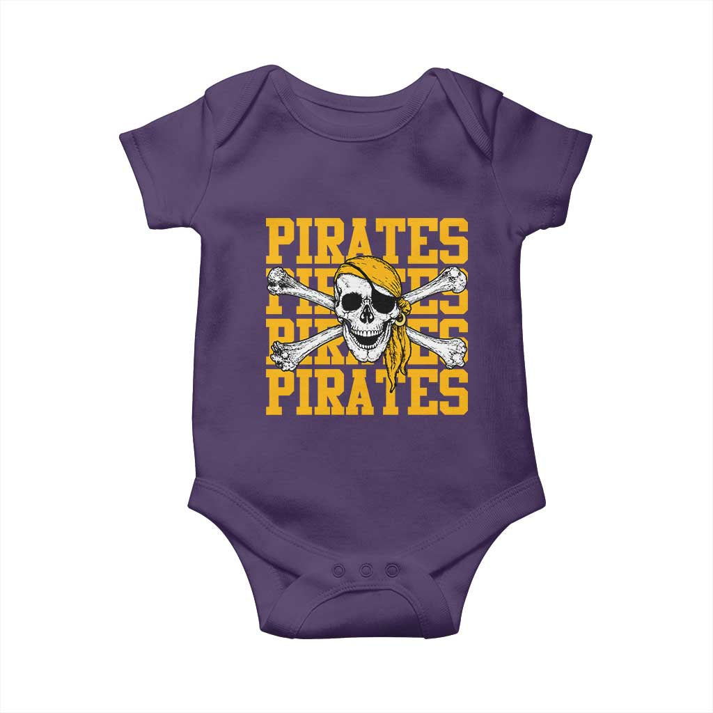 Retro Pirates Baby Onesie Vintage Retro Skull Crossbones Baseball Fans TS10 Purple Print Your Wear