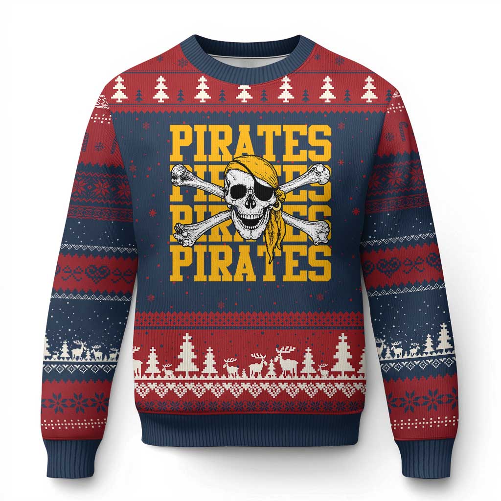Retro Pirates Ugly Christmas Sweater Vintage Retro Skull Crossbones Baseball Fans TS10 Navy Red Print Your Wear