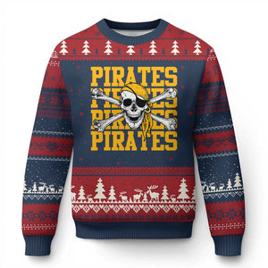 Retro Pirates Ugly Christmas Sweater Vintage Retro Skull Crossbones Baseball Fans TS10 Navy Red Print Your Wear