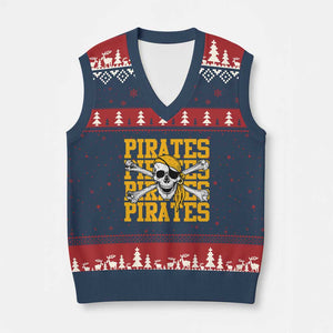 Retro Pirates V-Neck Knit Sweater Vest Vintage Retro Skull Crossbones Baseball Fans TS10 Navy Red Print Your Wear