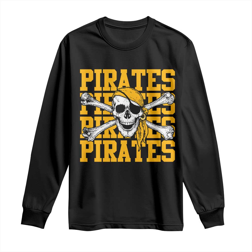 Retro Pirates Long Sleeve Shirt Vintage Retro Skull Crossbones Baseball Fans TS10 Black Print Your Wear