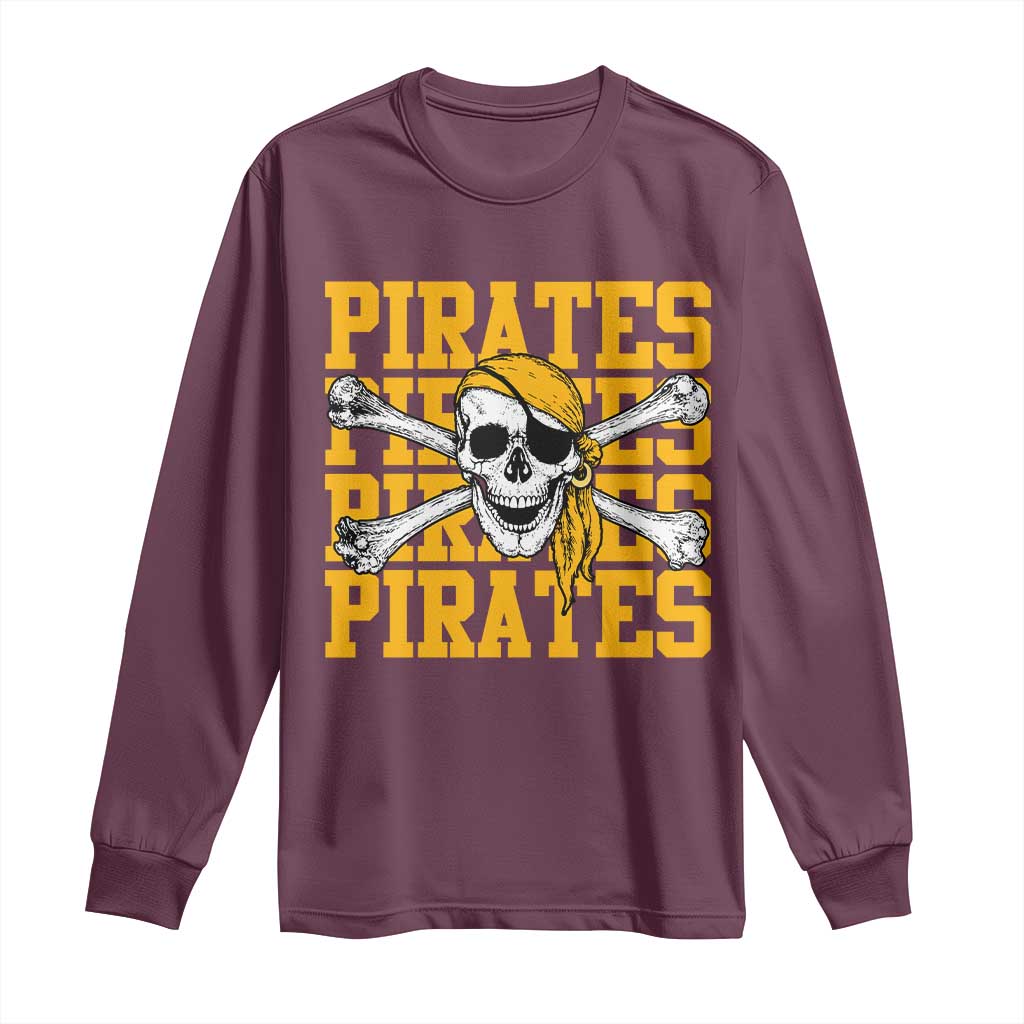 Retro Pirates Long Sleeve Shirt Vintage Retro Skull Crossbones Baseball Fans TS10 Maroon Print Your Wear