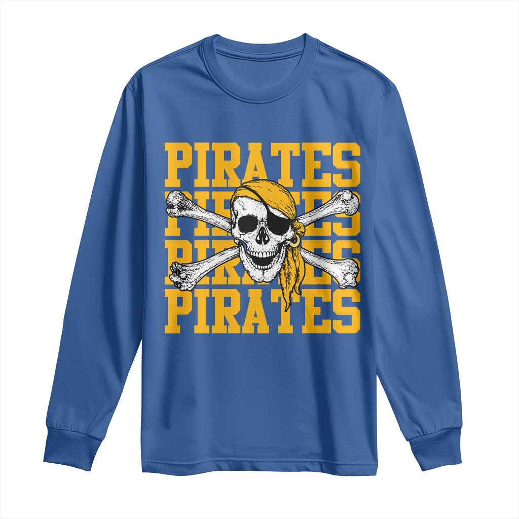 Retro Pirates Long Sleeve Shirt Vintage Retro Skull Crossbones Baseball Fans TS10 Royal Blue Print Your Wear