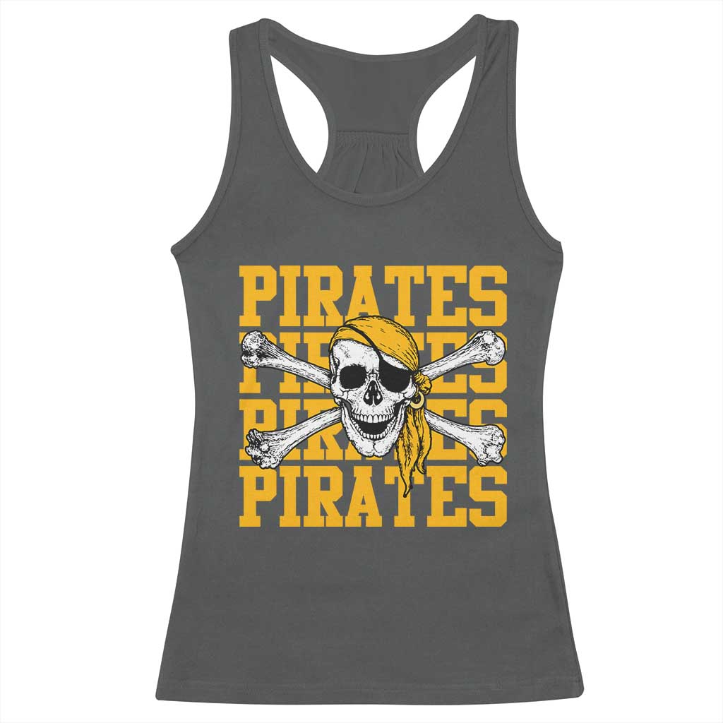 Retro Pirates Racerback Tank Top Vintage Retro Skull Crossbones Baseball Fans TS10 Dark Heather Print Your Wear