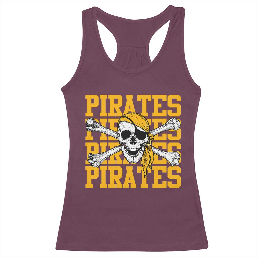 Retro Pirates Racerback Tank Top Vintage Retro Skull Crossbones Baseball Fans TS10 Maroon Print Your Wear