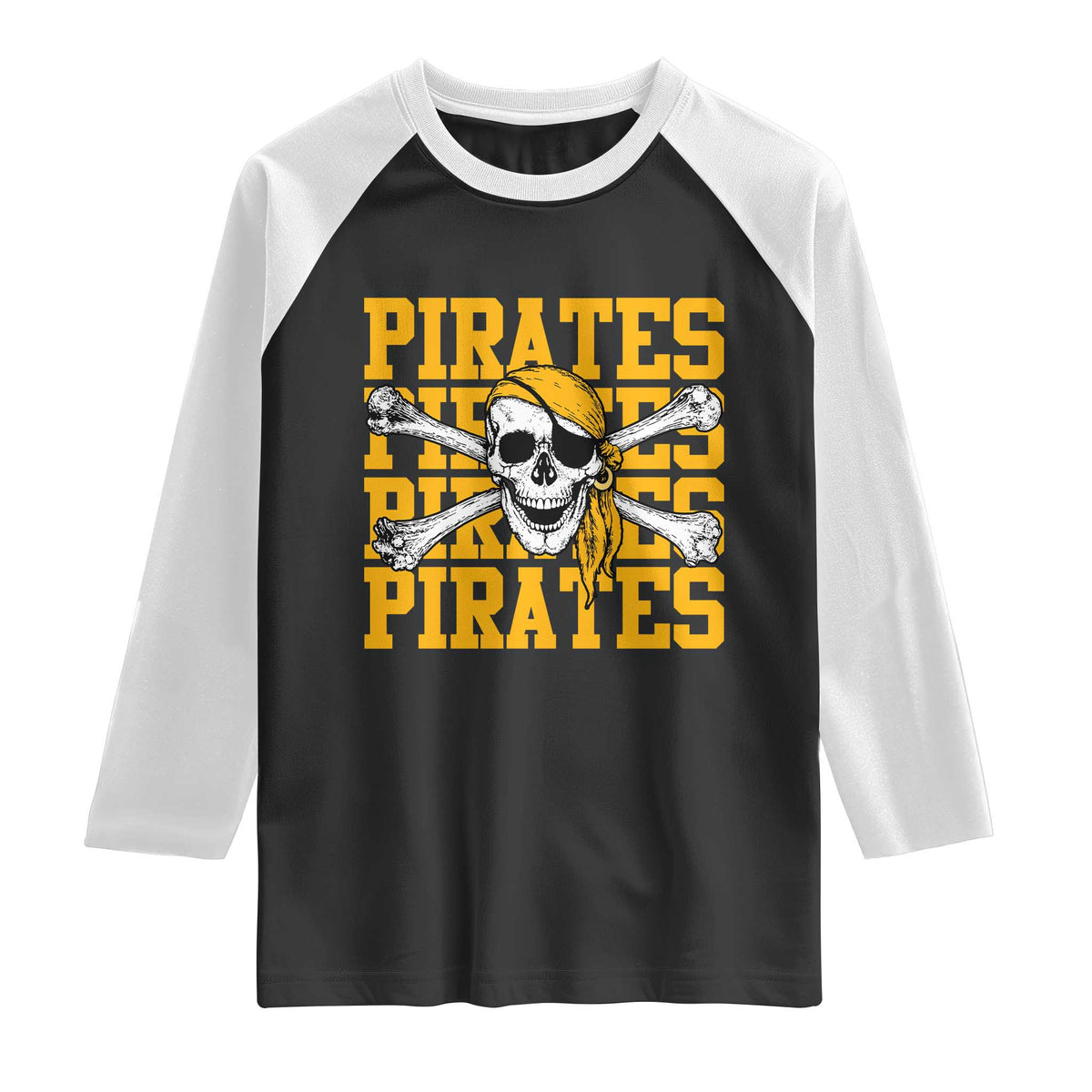 Retro Pirates Raglan Shirt Vintage Retro Skull Crossbones Baseball Fans TS10 Black White Print Your Wear