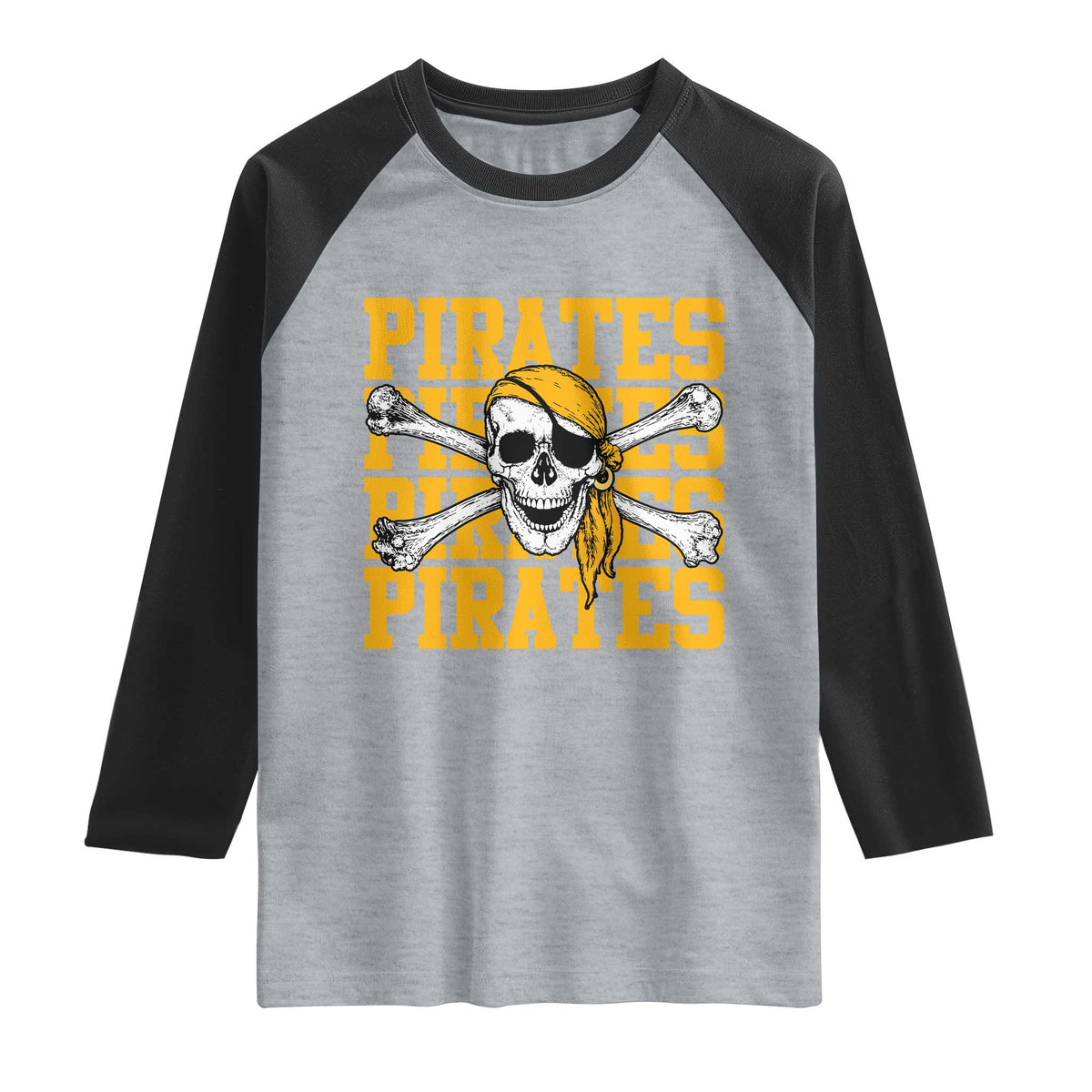 Retro Pirates Raglan Shirt Vintage Retro Skull Crossbones Baseball Fans TS10 Heather Gray Black Print Your Wear
