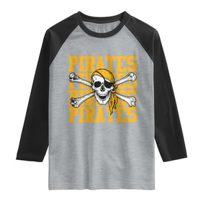 Retro Pirates Raglan Shirt Vintage Retro Skull Crossbones Baseball Fans TS10 Heather Gray Black Print Your Wear