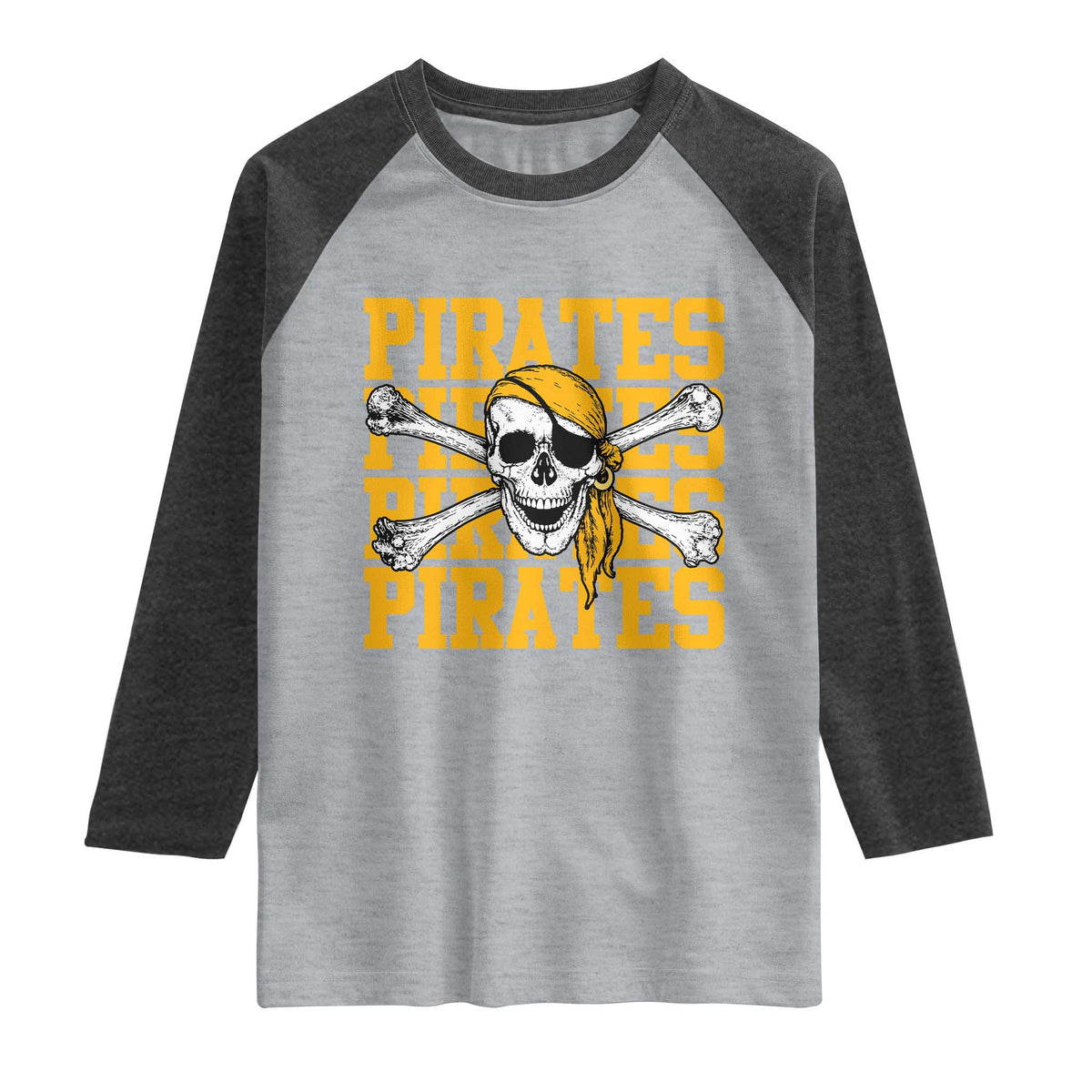 Retro Pirates Raglan Shirt Vintage Retro Skull Crossbones Baseball Fans TS10 Heather Gray Heather Charcoal Print Your Wear