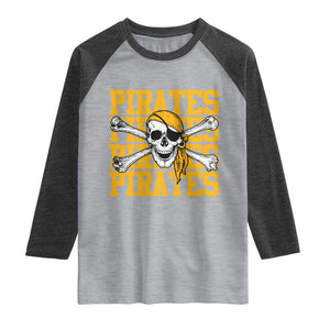 Retro Pirates Raglan Shirt Vintage Retro Skull Crossbones Baseball Fans TS10 Heather Gray Heather Charcoal Print Your Wear