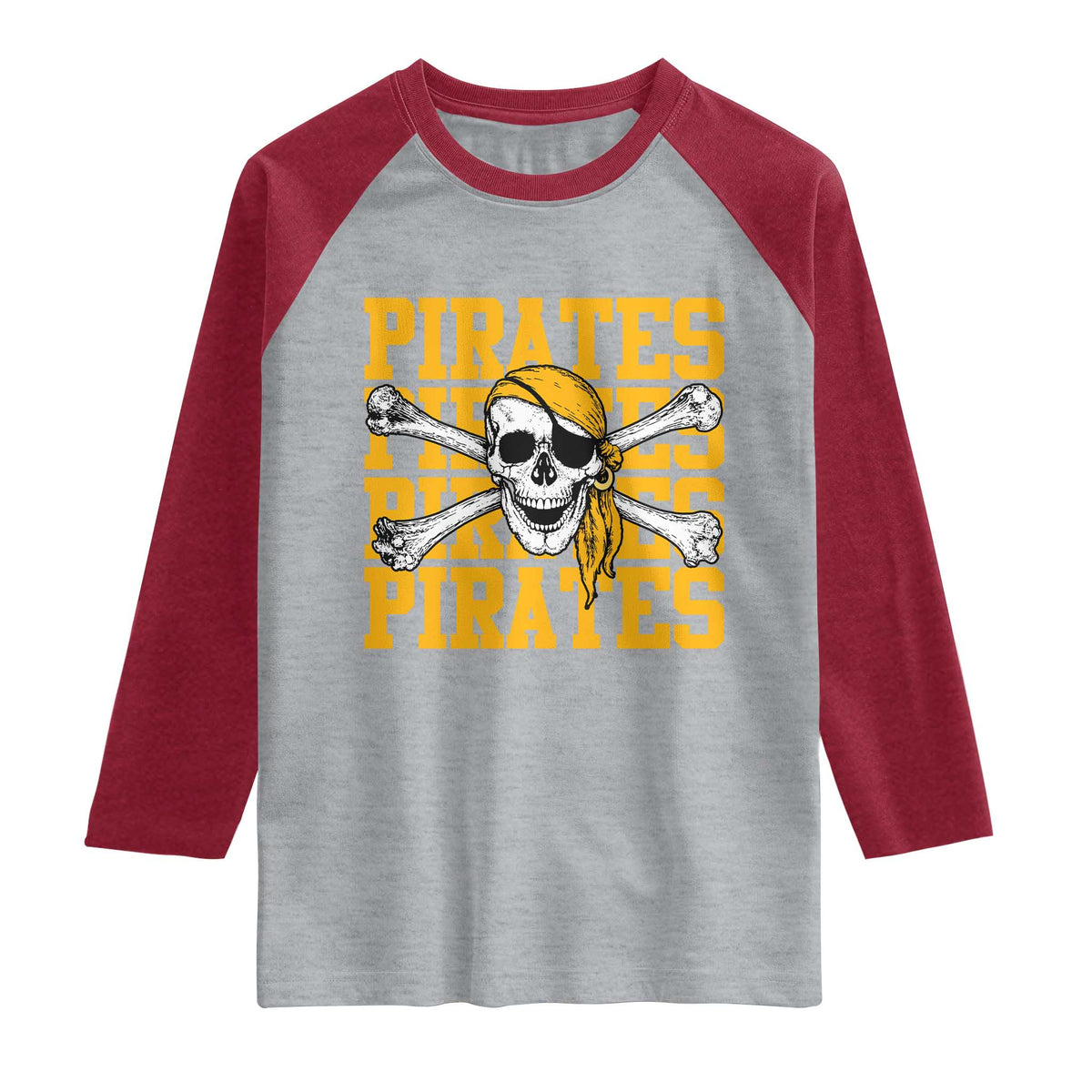 Retro Pirates Raglan Shirt Vintage Retro Skull Crossbones Baseball Fans TS10 Heather Gray Heather Red Print Your Wear