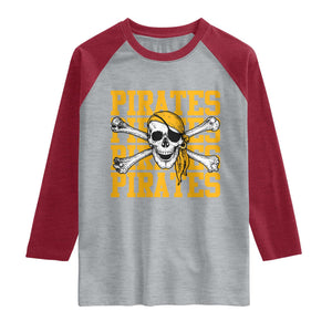 Retro Pirates Raglan Shirt Vintage Retro Skull Crossbones Baseball Fans TS10 Heather Gray Heather Red Print Your Wear
