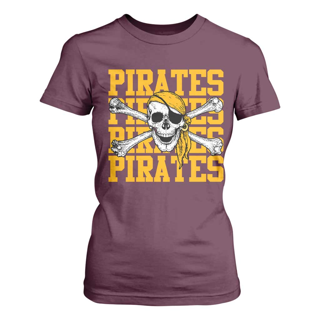 Retro Pirates T Shirt For Women Vintage Retro Skull Crossbones Baseball Fans TS10 Maroon Print Your Wear