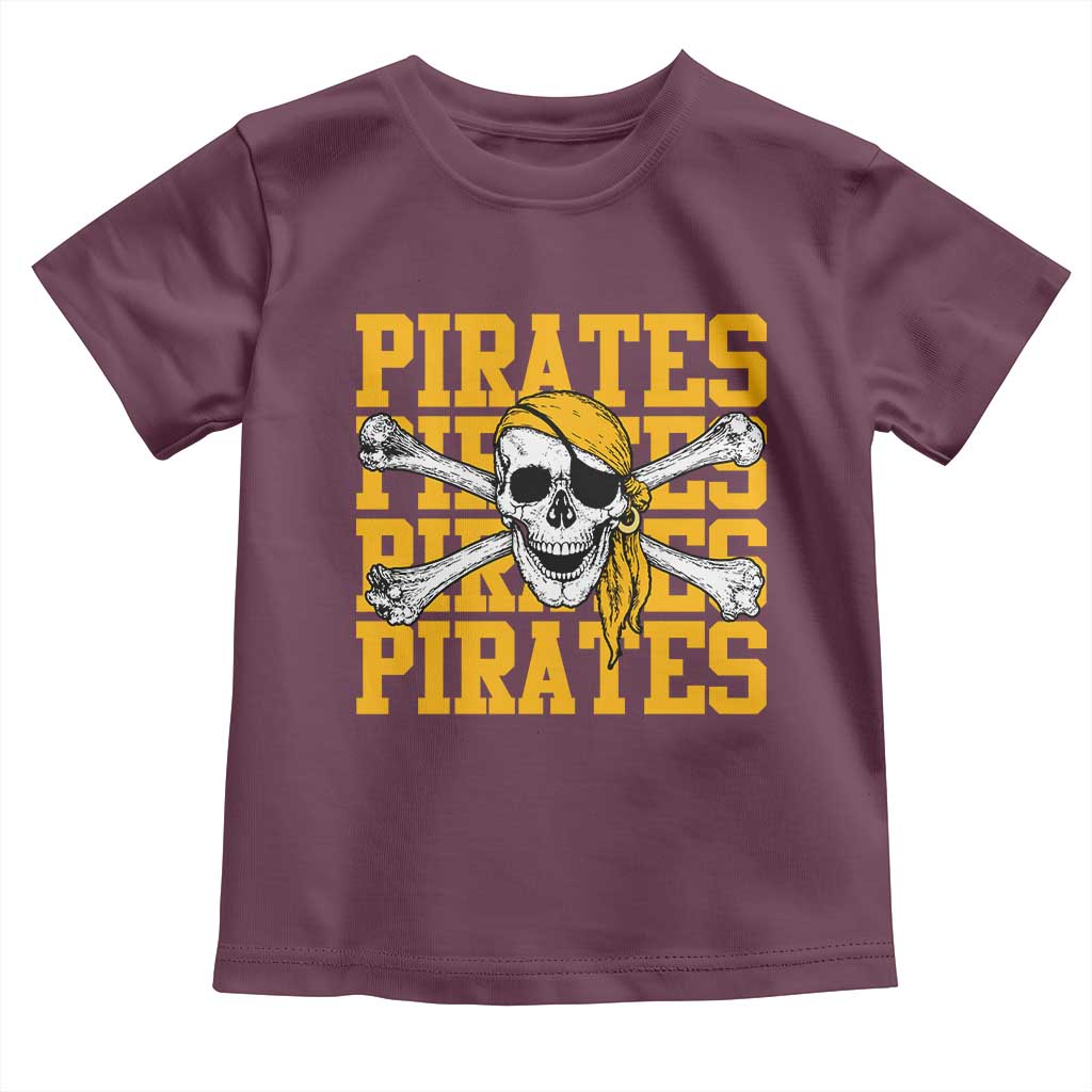Retro Pirates Toddler T Shirt Vintage Retro Skull Crossbones Baseball Fans TS10 Maroon Print Your Wear