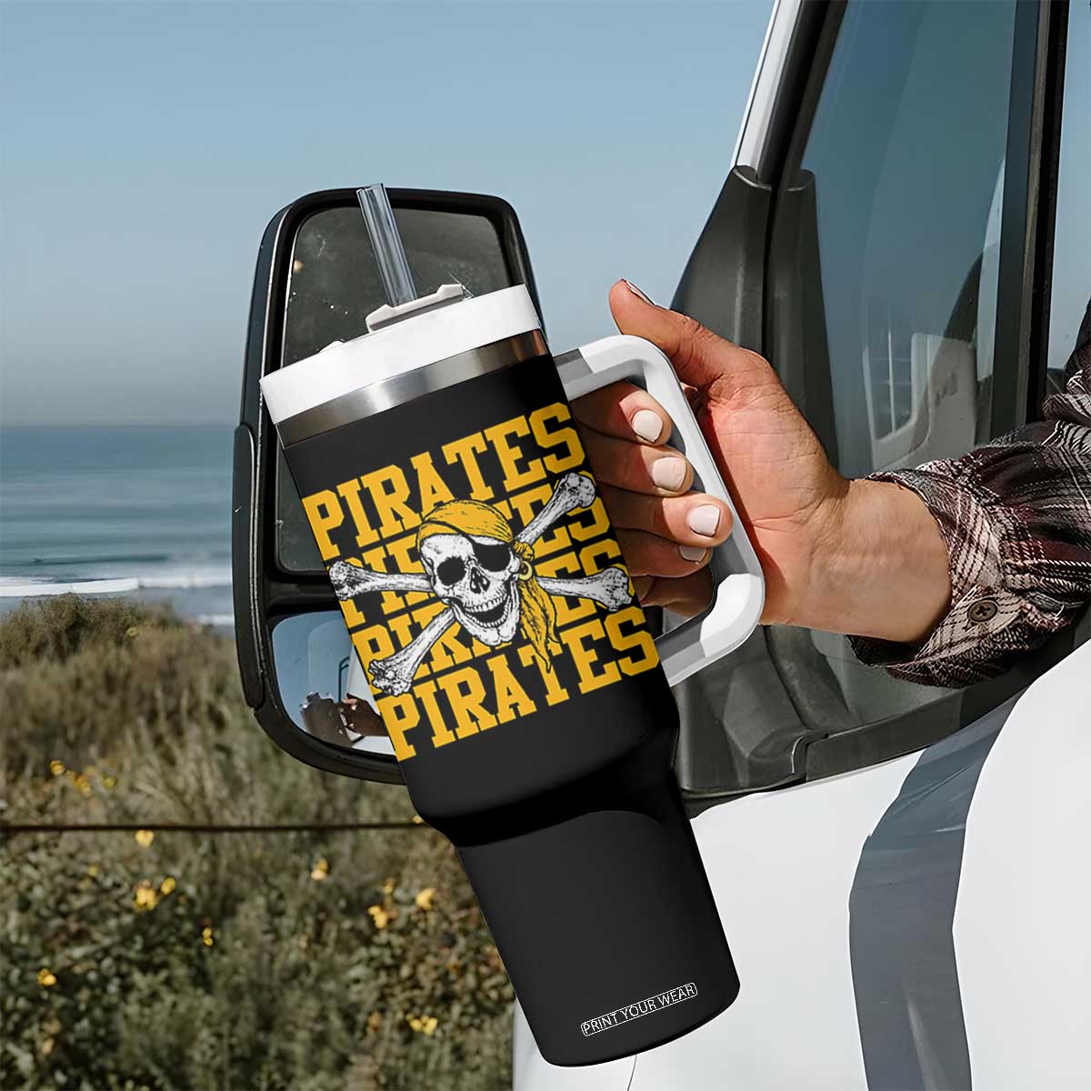 Retro Pirates Tumbler With Handle Vintage Retro Skull Crossbones Baseball Fans TS10 Print Your Wear
