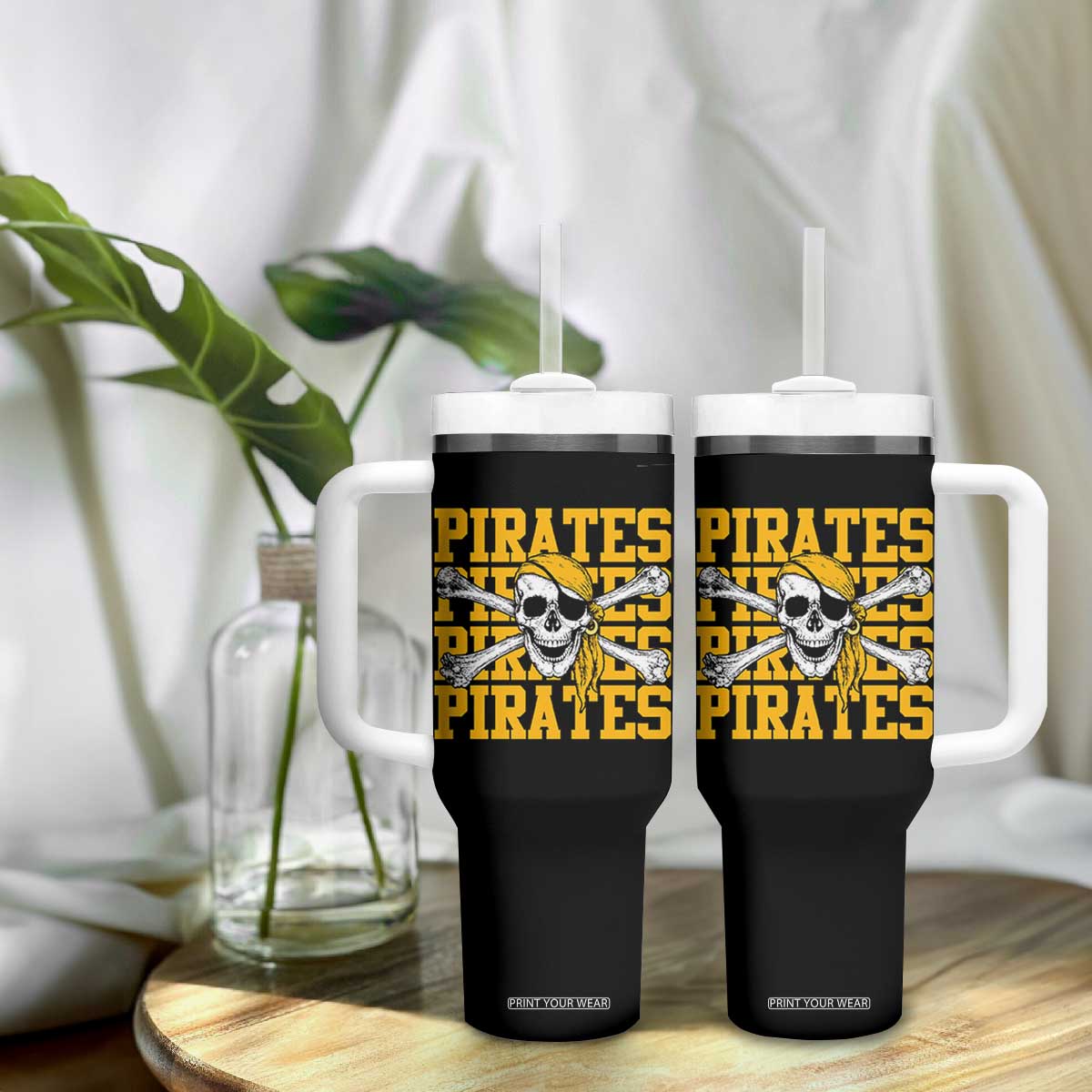 Retro Pirates Tumbler With Handle Vintage Retro Skull Crossbones Baseball Fans TS10 Print Your Wear