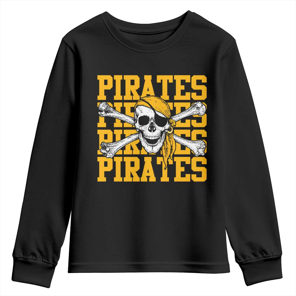 Retro Pirates Youth Sweatshirt Vintage Retro Skull Crossbones Baseball Fans TS10 Black Print Your Wear