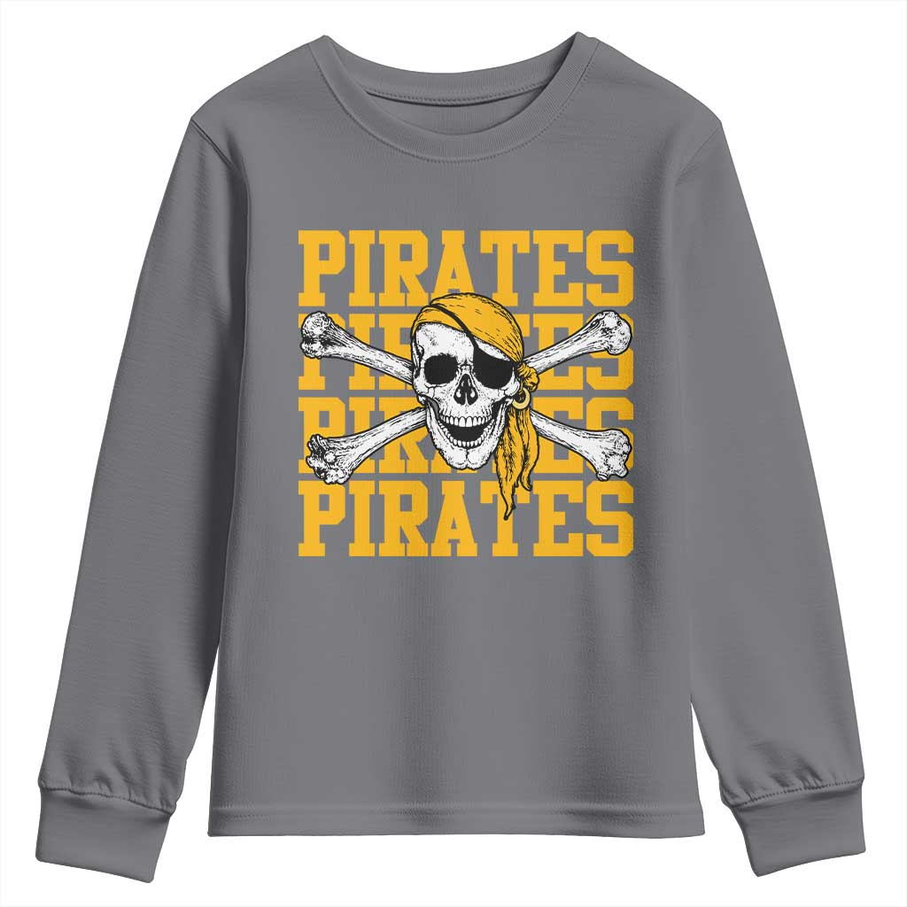 Retro Pirates Youth Sweatshirt Vintage Retro Skull Crossbones Baseball Fans TS10 Charcoal Print Your Wear