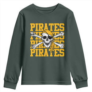 Retro Pirates Youth Sweatshirt Vintage Retro Skull Crossbones Baseball Fans TS10 Dark Forest Green Print Your Wear