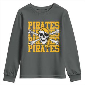 Retro Pirates Youth Sweatshirt Vintage Retro Skull Crossbones Baseball Fans TS10 Dark Heather Print Your Wear