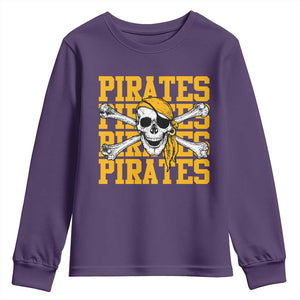 Retro Pirates Youth Sweatshirt Vintage Retro Skull Crossbones Baseball Fans TS10 Purple Print Your Wear