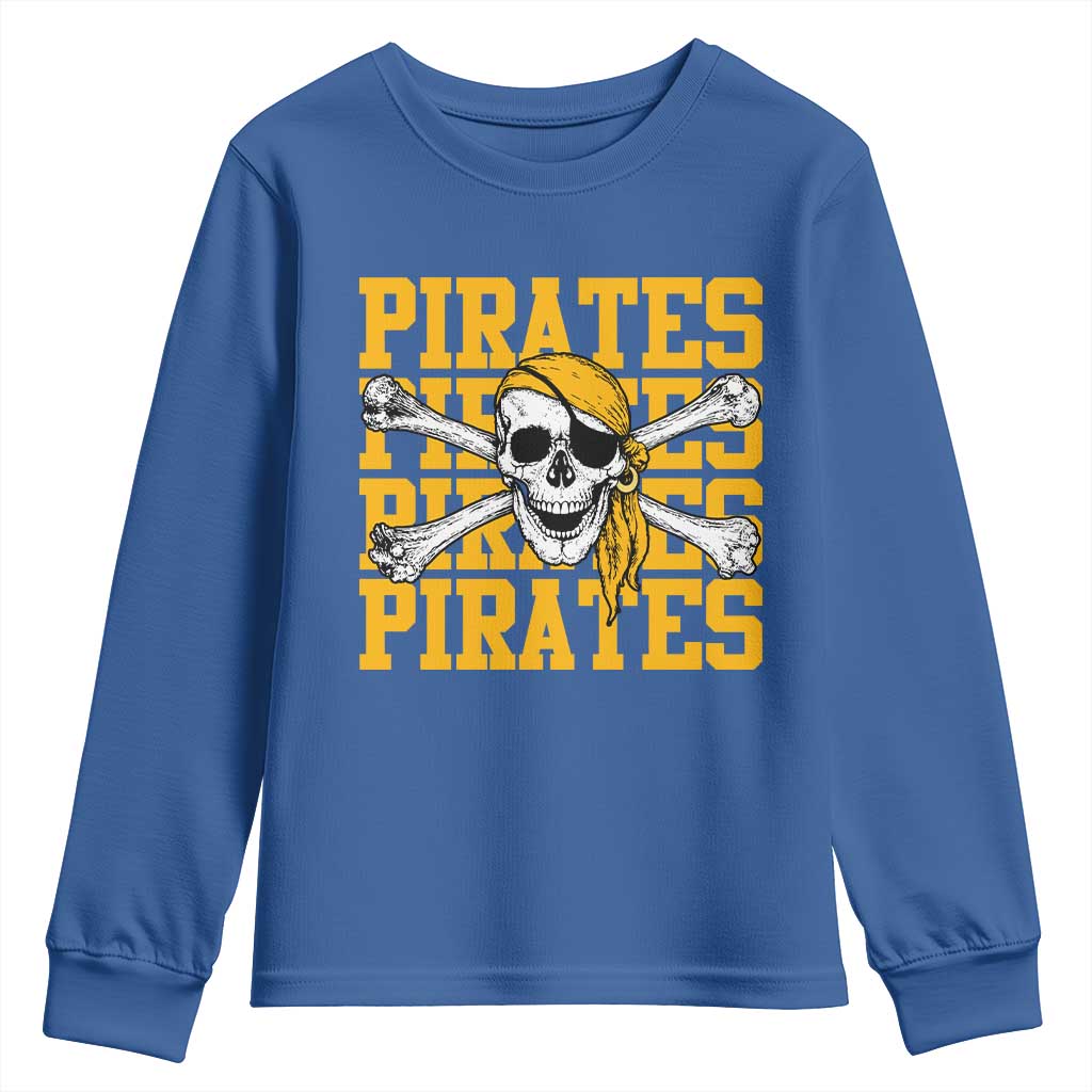 Retro Pirates Youth Sweatshirt Vintage Retro Skull Crossbones Baseball Fans TS10 Royal Blue Print Your Wear