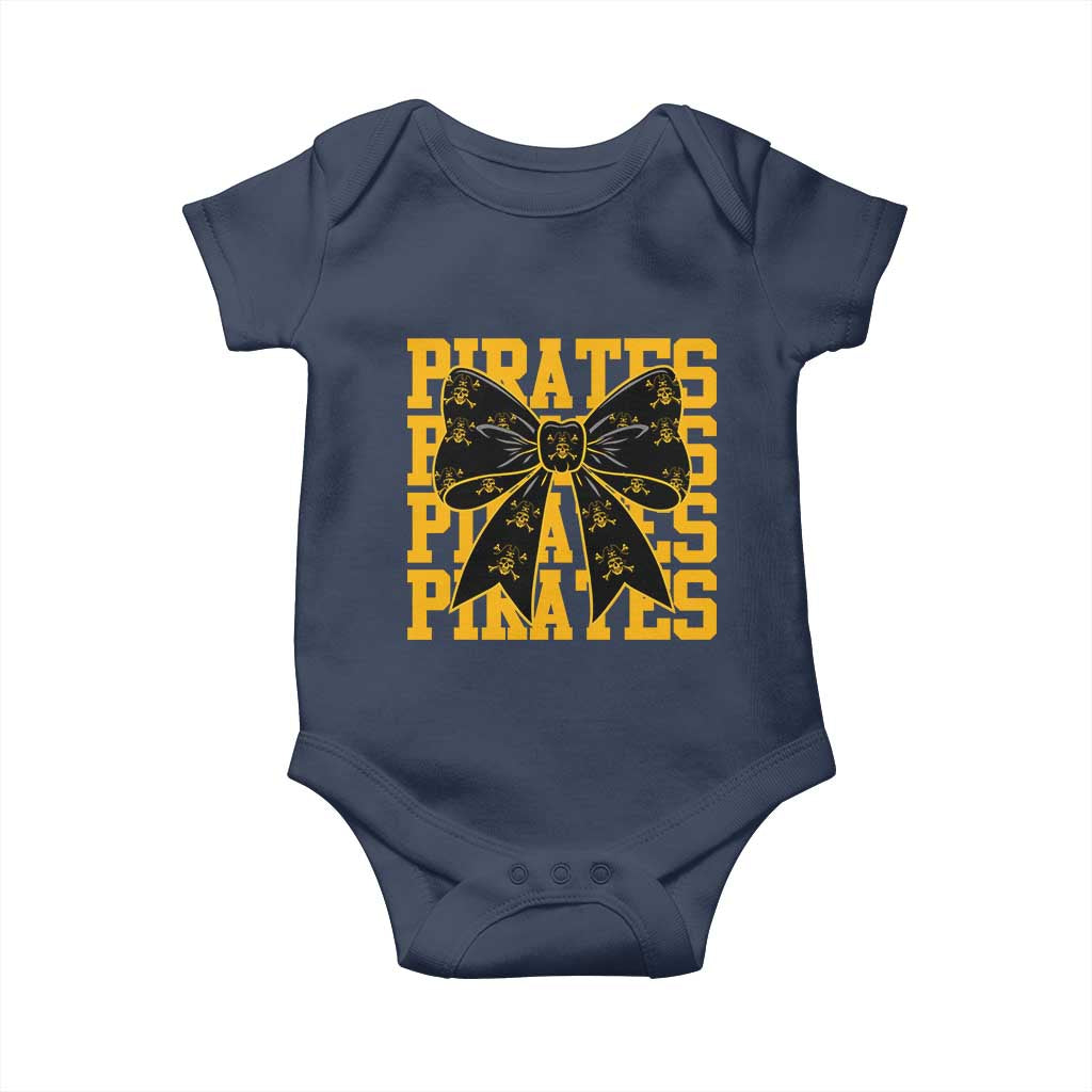 Pirates Coquette Bow Baby Onesie Retro Sports Style Pirate Skull TS10 Navy Print Your Wear