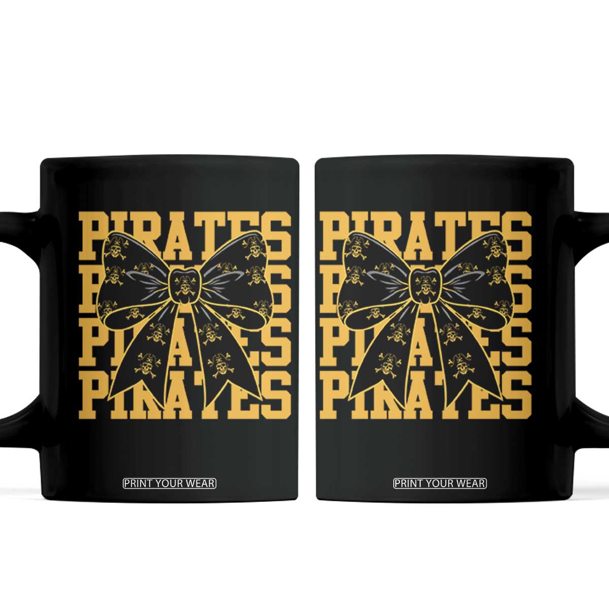 Pirates Coquette Bow Coffee Mug Retro Sports Style Pirate Skull TS10 Black Print Your Wear
