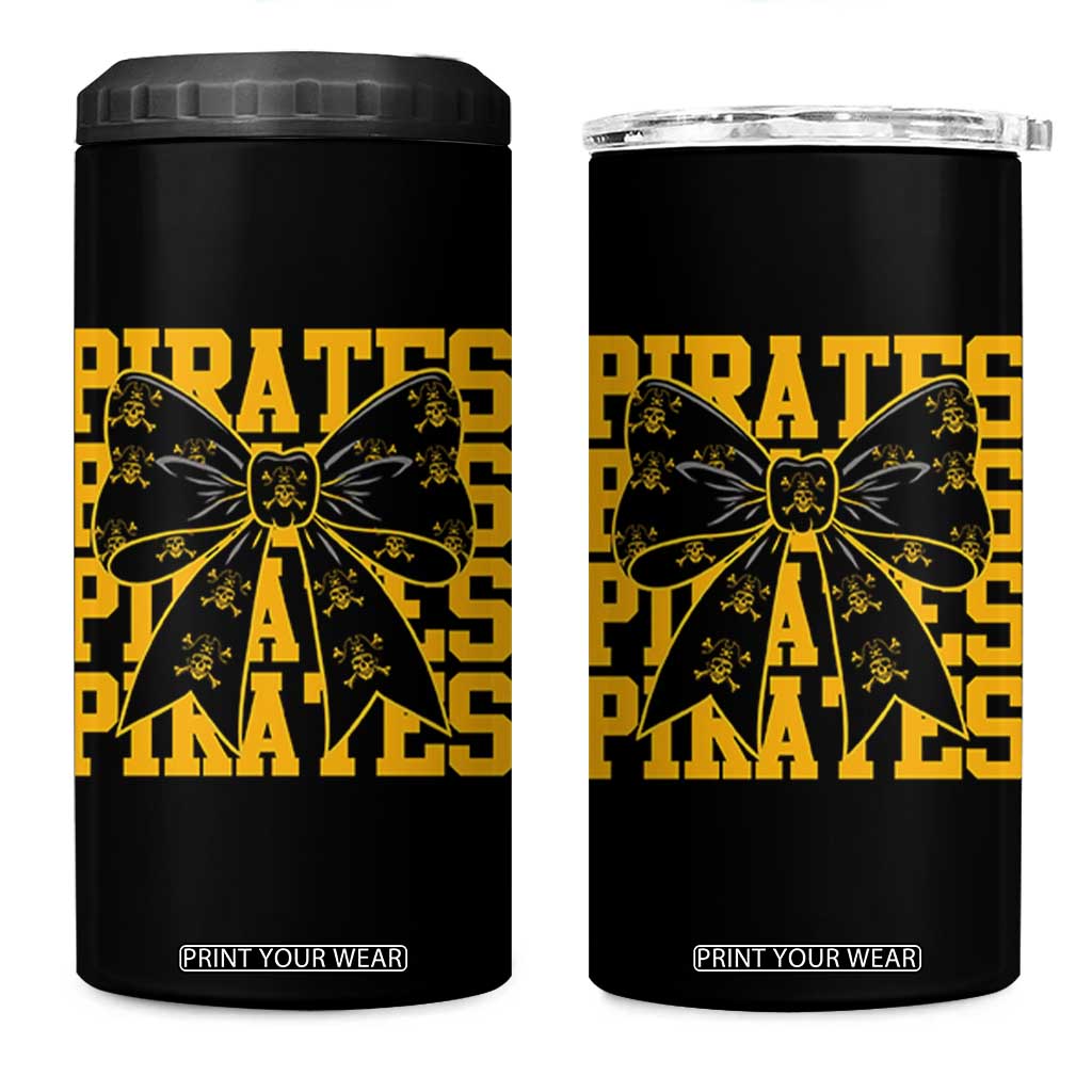 Pirates Coquette Bow 4 in 1 Can Cooler Tumbler Retro Sports Style Pirate Skull TS10 One Size: 16 oz Black Print Your Wear